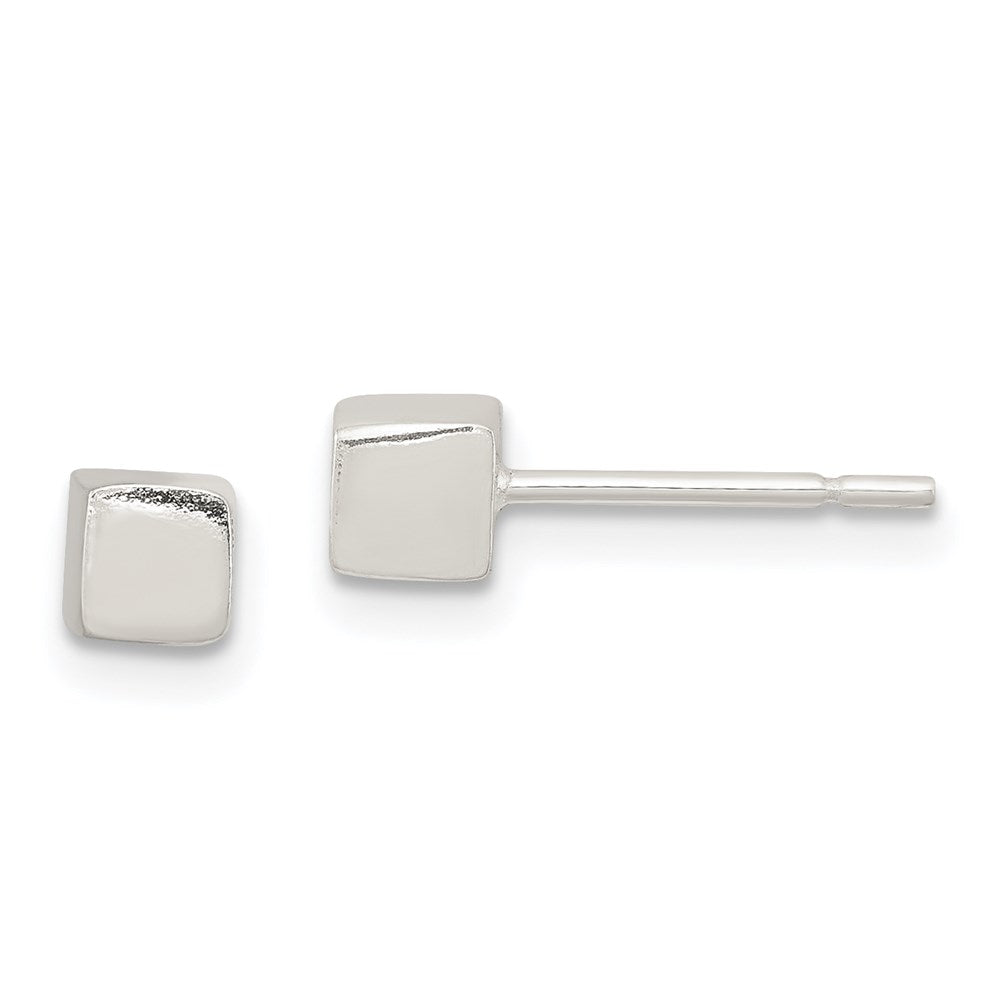 Sterlingsilber Poliert 4mm Quadratisch Cube Ohrringe