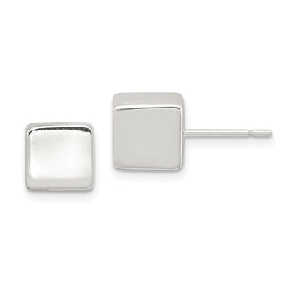 Sterlingsilber Poliert 8mm Quadratisch Cube Ohrringe