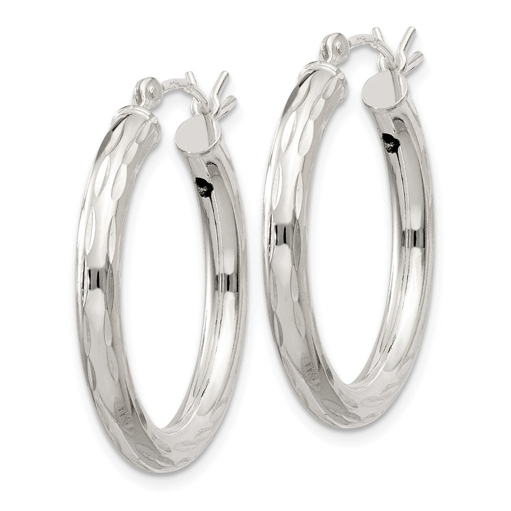 Sterlingsilber Diamantiert Satiniert 3x25mm Creolen