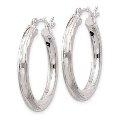 Sterlingsilber Diamantiert Satiniert 3x25mm Creolen