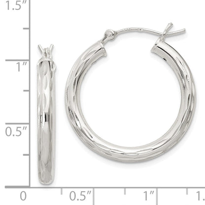 Sterlingsilber Diamantiert Satiniert 3x25mm Creolen