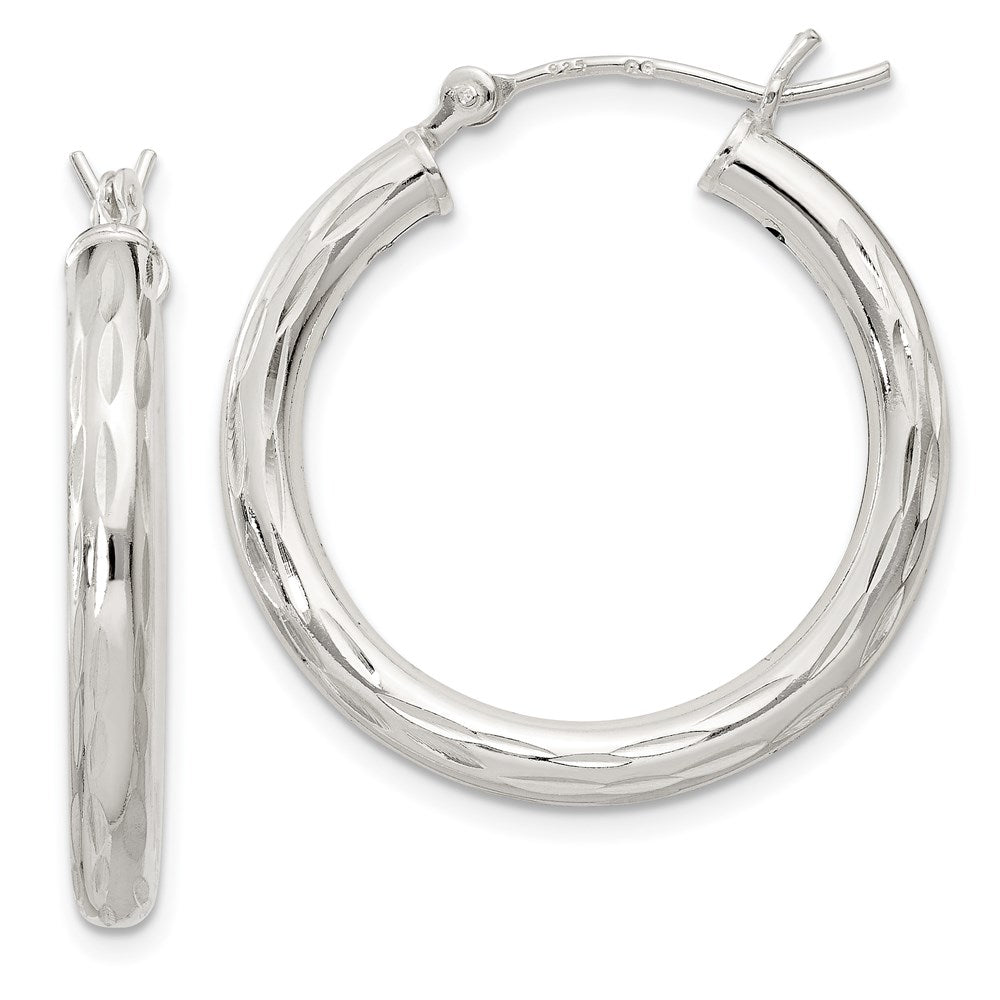 Sterlingsilber Diamantiert Satiniert 3x25mm Creolen