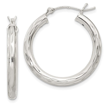 Sterlingsilber Diamantiert Satiniert 3x25mm Creolen