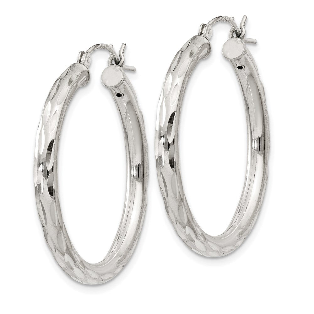 Sterlingsilber Diamantiert Satiniert 3x30mm Creolen