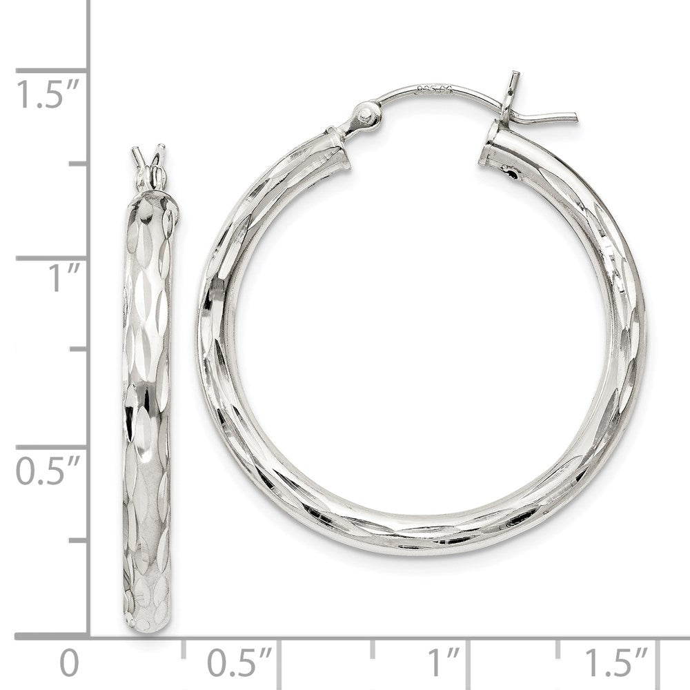 Sterlingsilber Diamantiert Satiniert 3x30mm Creolen