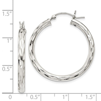 Sterlingsilber Diamantiert Satiniert 3x30mm Creolen