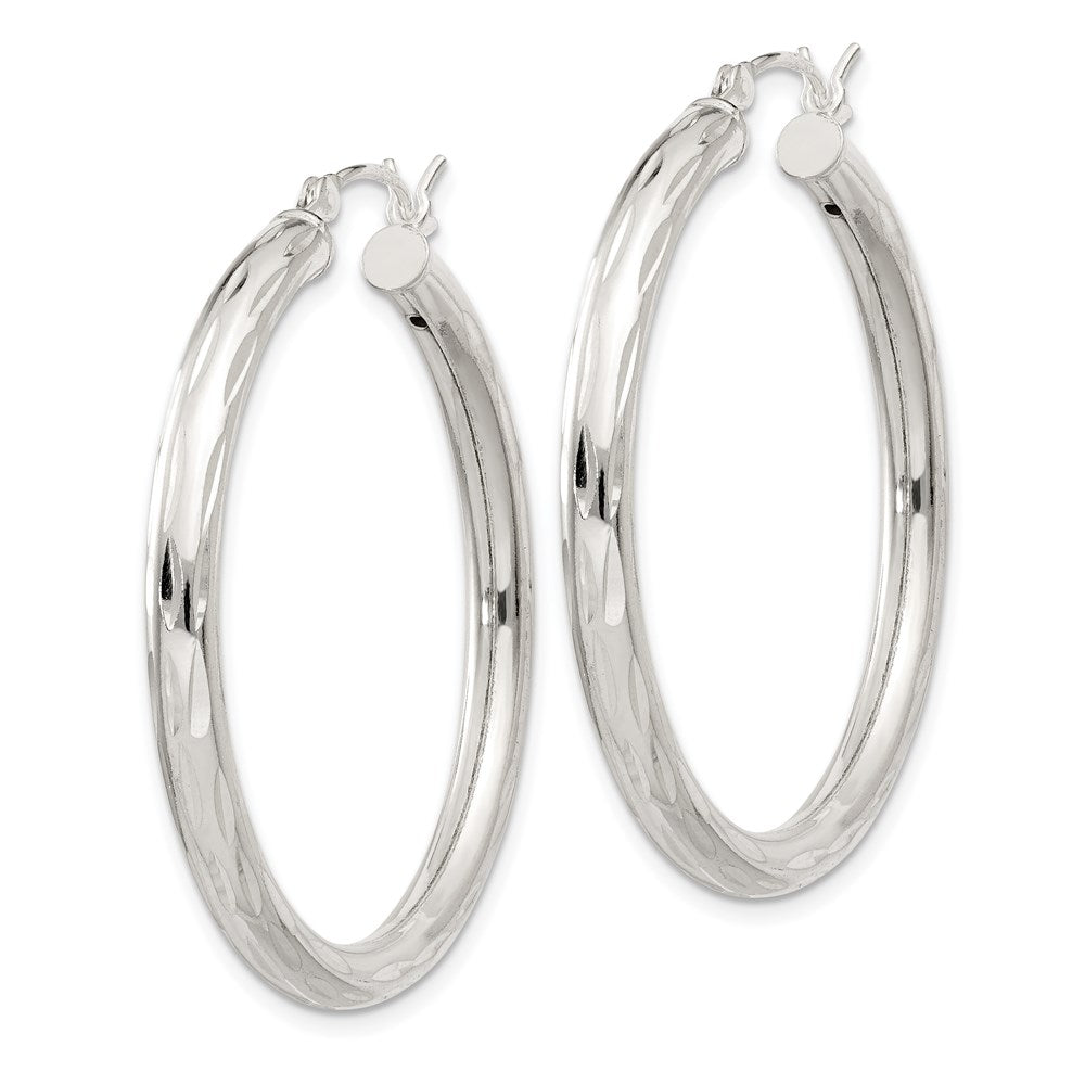 Sterlingsilber Diamantiert Satiniert 3x35mm Creolen