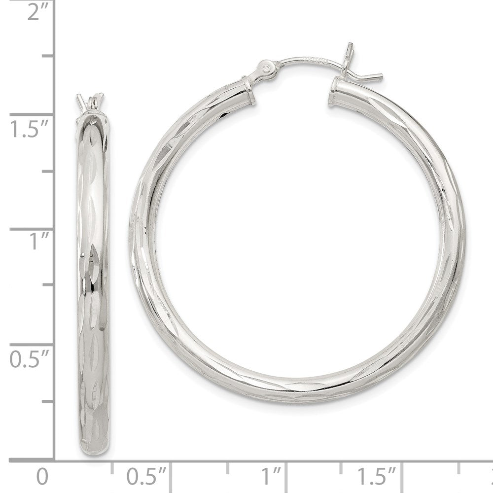 Sterlingsilber Diamantiert Satiniert 3x35mm Creolen