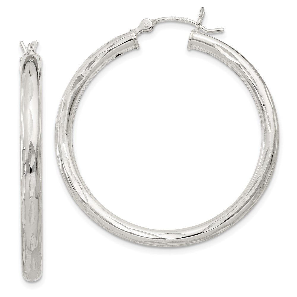 Sterlingsilber Diamantiert Satiniert 3x35mm Creolen