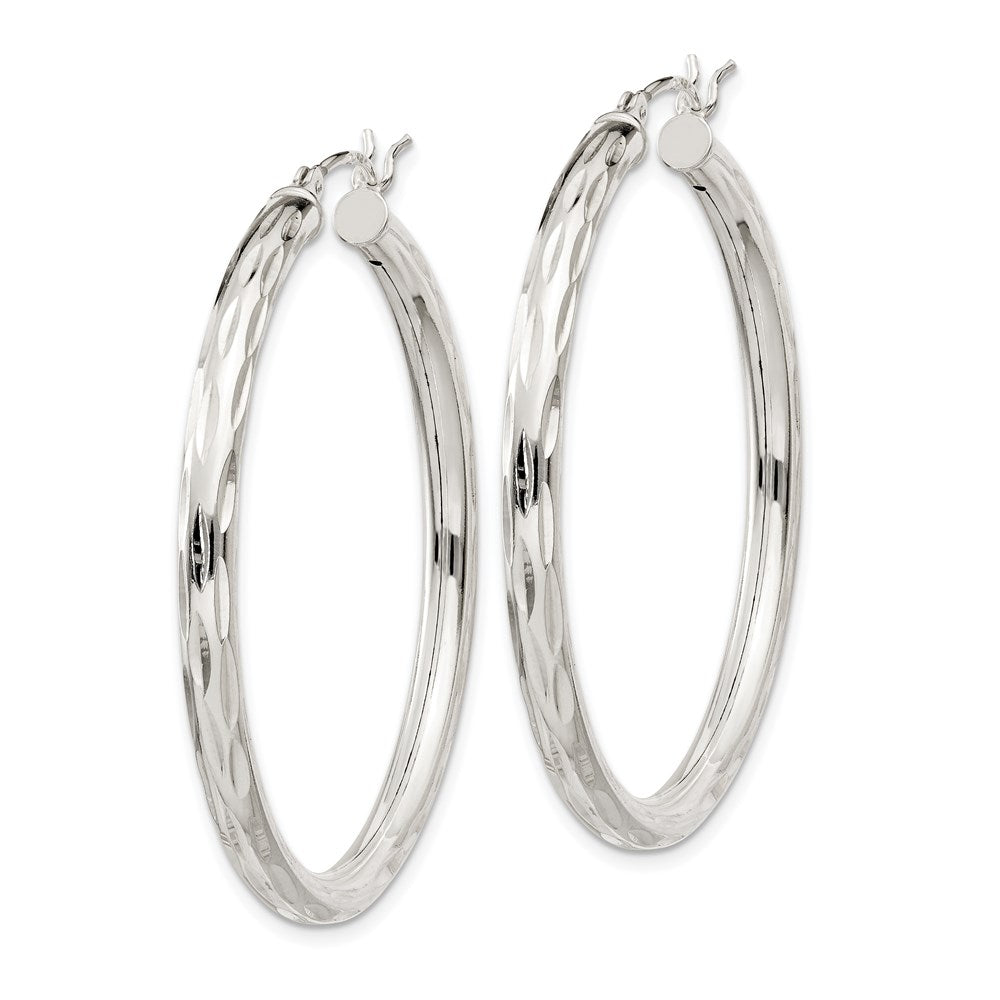 Sterlingsilber Diamantiert Satiniert 3x40mm Creolen