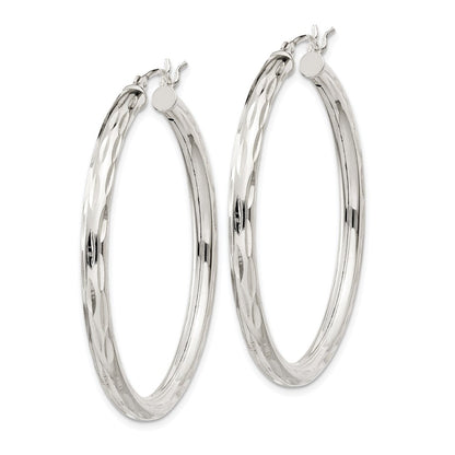 Sterlingsilber Diamantiert Satiniert 3x40mm Creolen