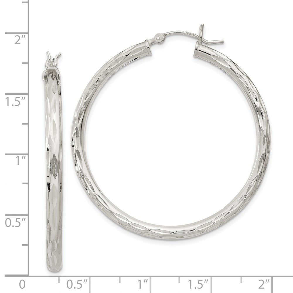 Sterlingsilber Diamantiert Satiniert 3x40mm Creolen