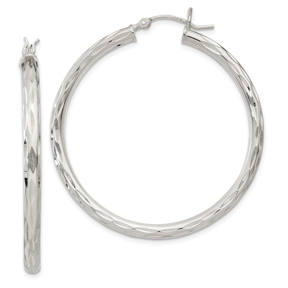 Sterlingsilber Diamantiert Satiniert 3x40mm Creolen
