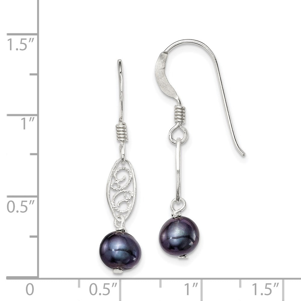 Sterlingsilber Poliert Filigran 5-6mm Schwarz Süßwasser Zuchtperle Ohrhänger