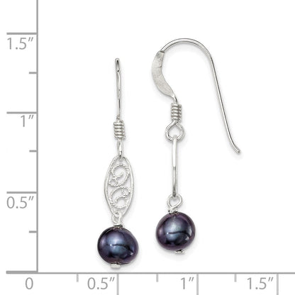Sterlingsilber Poliert Filigran 5-6mm Schwarz Süßwasser Zuchtperle Ohrhänger