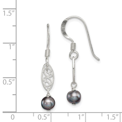 Sterlingsilber Poliert Filigran 5-6mm Grau Süßwasser Zuchtperle Ohrhänger