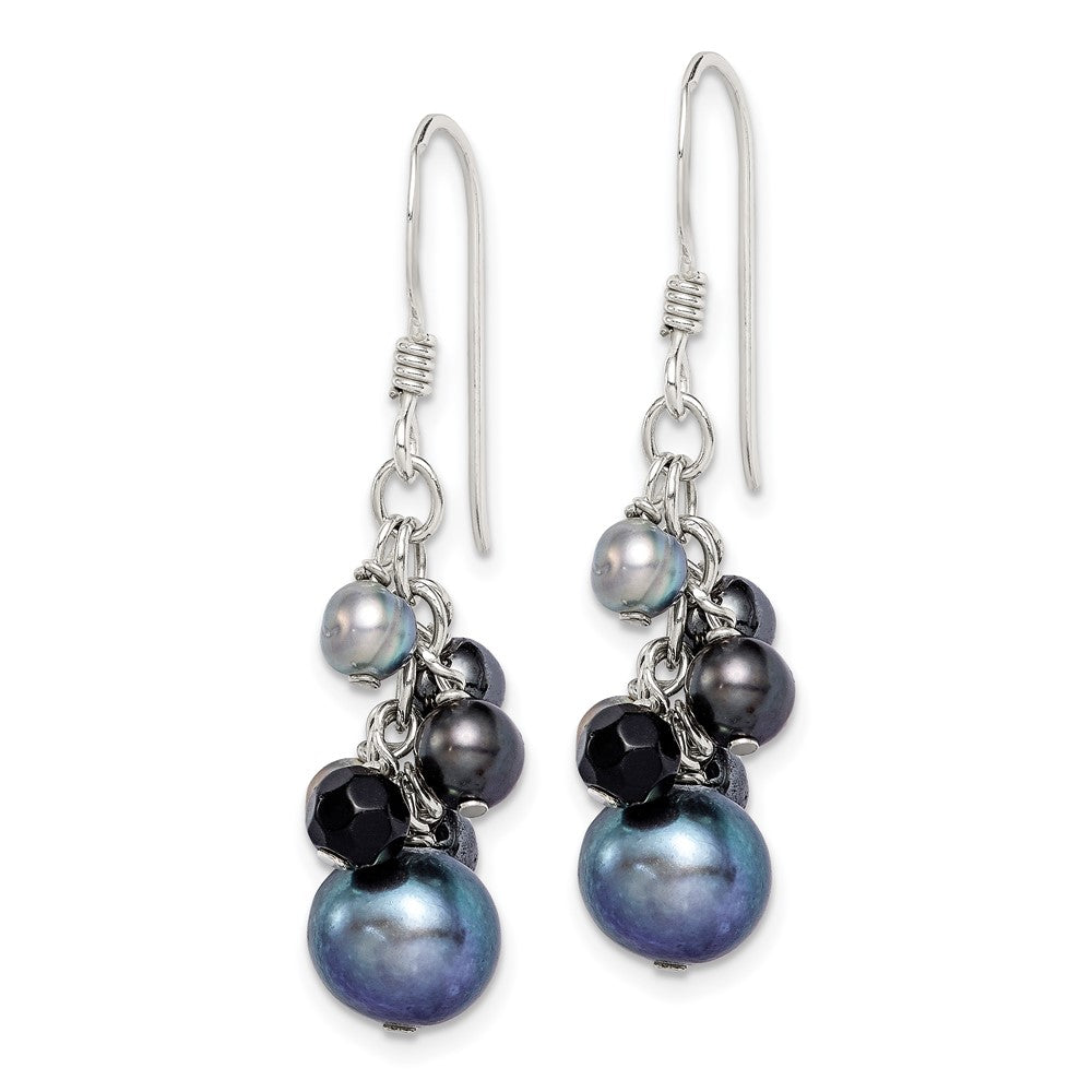 Sterlingsilber Poliert Schwarz & Grau Süßwasser Zucht Pearls und Onyx Ohrhänger