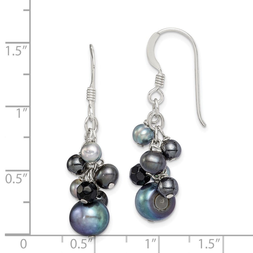 Sterlingsilber Poliert Schwarz & Grau Süßwasser Zucht Pearls und Onyx Ohrhänger