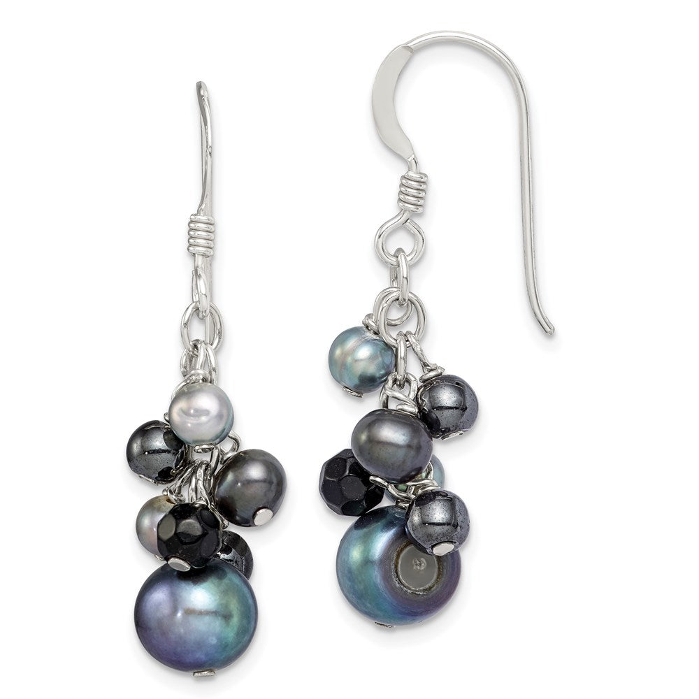 Sterlingsilber Poliert Schwarz & Grau Süßwasser Zucht Pearls und Onyx Ohrhänger
