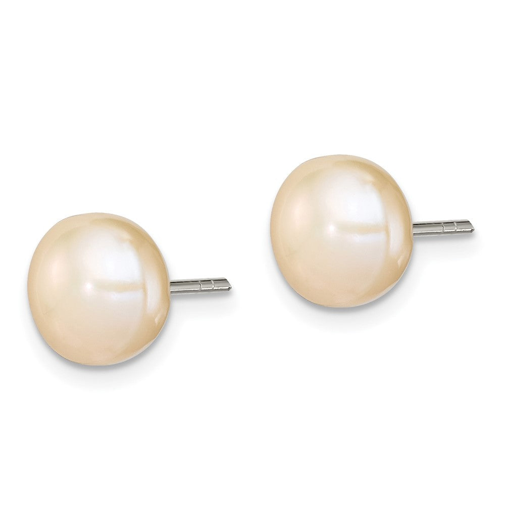 Sterlingsilber Poliert Peach 9-10mm Süßwasser Zuchtperle Knopf Ohrstecker