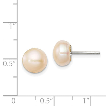 Sterlingsilber Poliert Peach 9-10mm Süßwasser Zuchtperle Knopf Ohrstecker