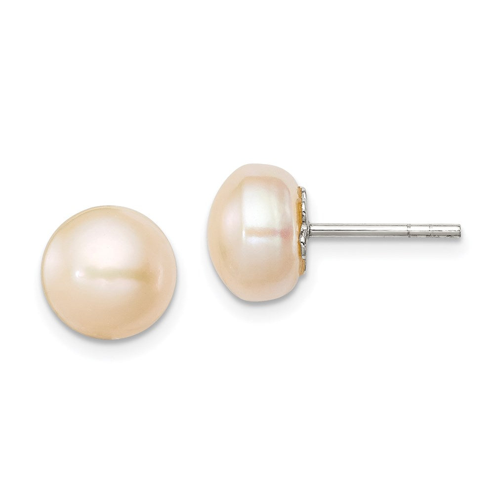 Sterlingsilber Poliert Peach 9-10mm Süßwasser Zuchtperle Knopf Ohrstecker