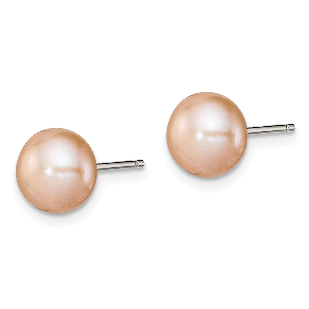 Sterlingsilber Poliert Peach 8-9mm Süßwasser Zuchtperle Knopf Ohrstecker