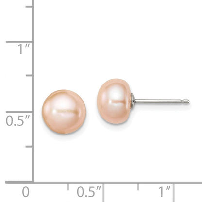 Sterlingsilber Poliert Peach 8-9mm Süßwasser Zuchtperle Knopf Ohrstecker