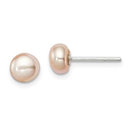 Sterlingsilber Poliert Peach 5-6mm Süßwasser Zuchtperle Knopf Ohrstecker