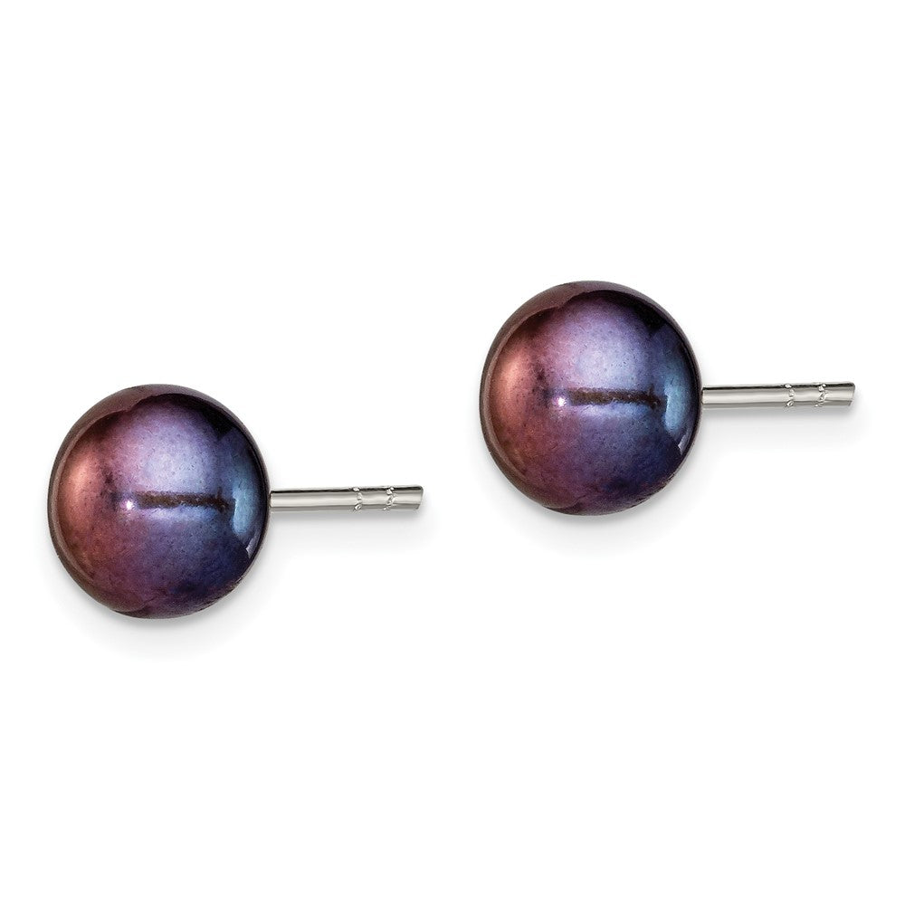 Sterlingsilber Poliert 7-8mm Schwarz Süßwasser Zuchtperle Knopf Ohrstecker