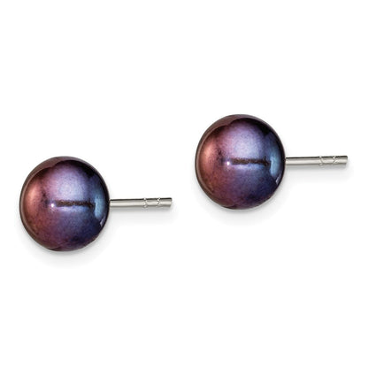 Sterlingsilber Poliert 7-8mm Schwarz Süßwasser Zuchtperle Knopf Ohrstecker