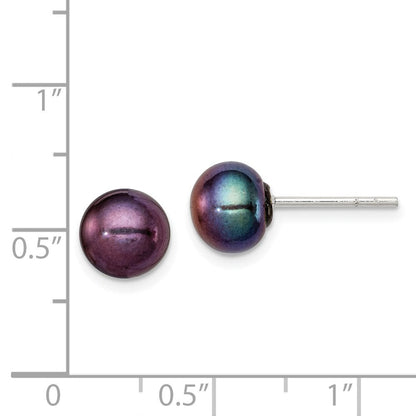 Sterlingsilber Poliert 7-8mm Schwarz Süßwasser Zuchtperle Knopf Ohrstecker