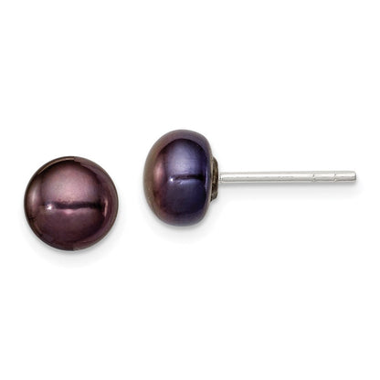 Sterlingsilber Poliert 5-6mm Schwarz Süßwasser Zuchtperle Knopf Ohrstecker