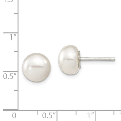 Sterlingsilber Weiß Fw Zuchtperle 9-10mm Knopf Ohrringe
