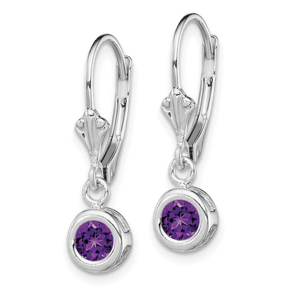 Sterlingsilber Rhodiniert 5mm Rund Amethyst Ohrhänger mit Brisur
