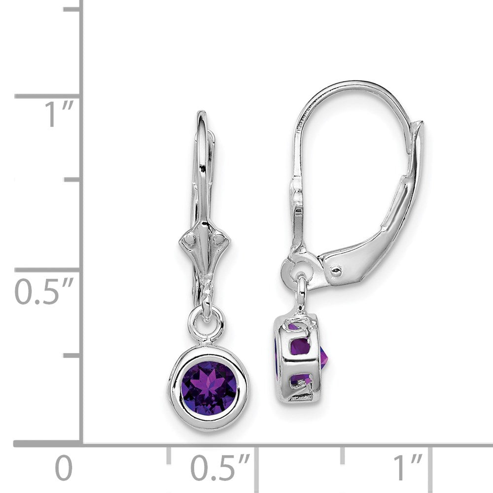 Sterlingsilber Rhodiniert 5mm Rund Amethyst Ohrhänger mit Brisur