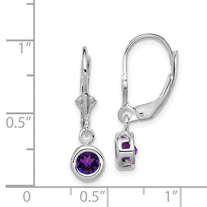 Sterlingsilber Rhodiniert 5mm Rund Amethyst Ohrhänger mit Brisur