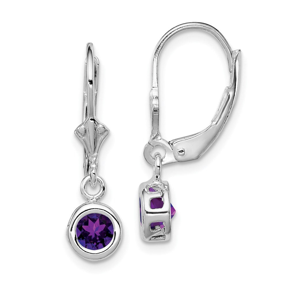 Sterlingsilber Rhodiniert 5mm Rund Amethyst Ohrhänger mit Brisur