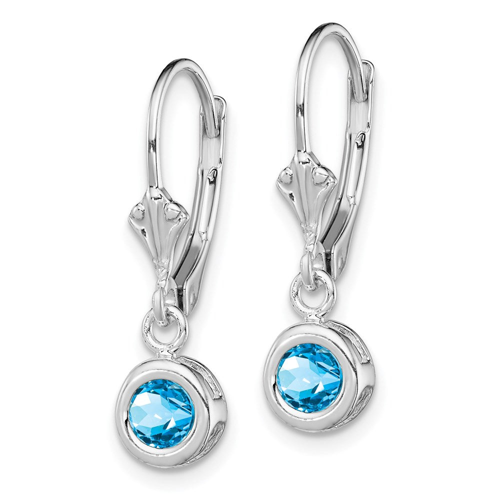 Sterlingsilber Rhodiniert 5mm Rund Blautopas Ohrhänger mit Brisur