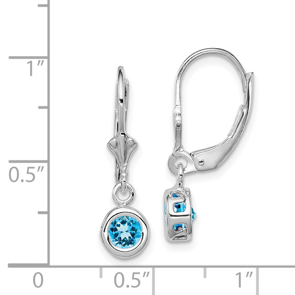 Sterlingsilber Rhodiniert 5mm Rund Blautopas Ohrhänger mit Brisur