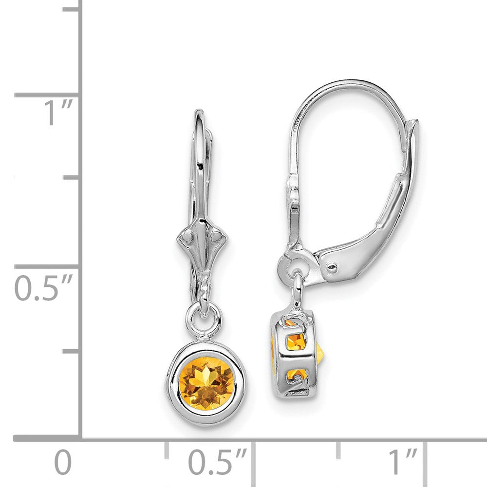 Sterlingsilber Rhodiniert 5mm Rund Citrin Ohrhänger mit Brisur