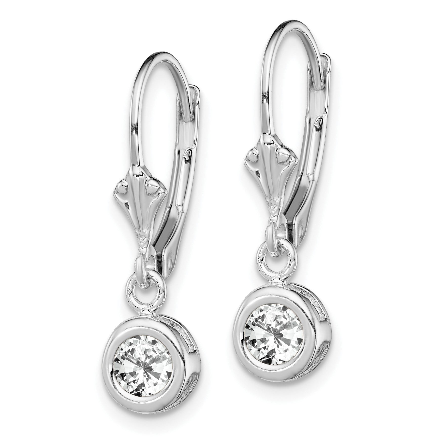 Sterlingsilber Rhodiniert 5mm Rund Zirkonia Ohrhänger mit Brisur