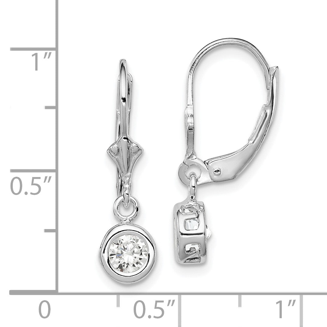 Sterlingsilber Rhodiniert 5mm Rund Zirkonia Ohrhänger mit Brisur