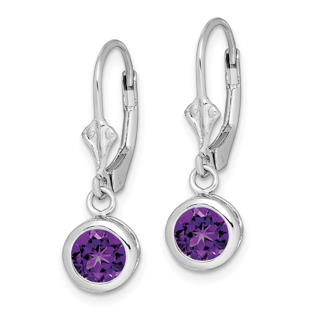 Sterlingsilber Rhodiniert 6mm Rund Amethyst Ohrhänger mit Brisur