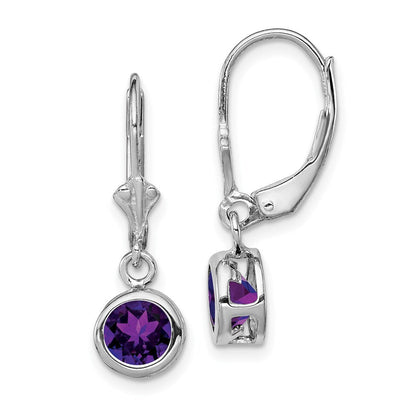 Sterlingsilber Rhodiniert 6mm Rund Amethyst Ohrhänger mit Brisur