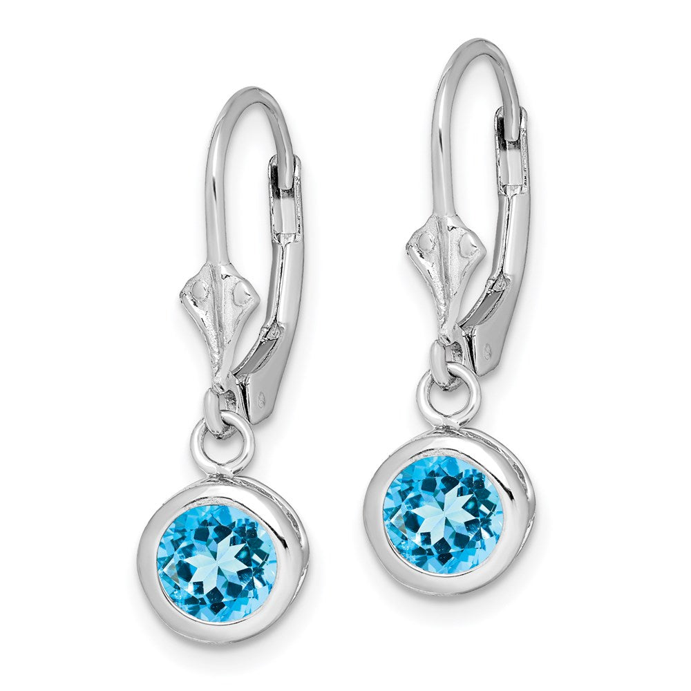 Sterlingsilber Rhodiniert 6mm Rund Blautopas Ohrhänger mit Brisur