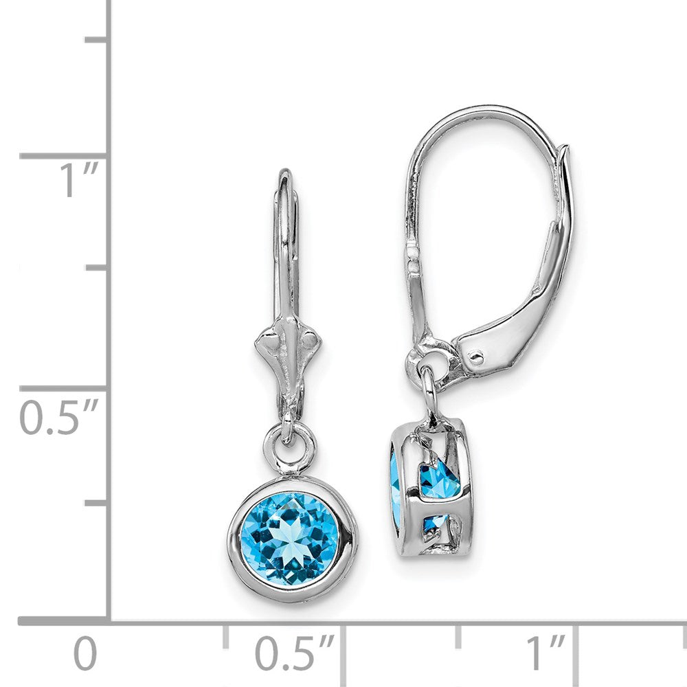 Sterlingsilber Rhodiniert 6mm Rund Blautopas Ohrhänger mit Brisur