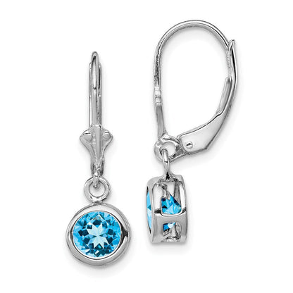 Sterlingsilber Rhodiniert 6mm Rund Blautopas Ohrhänger mit Brisur