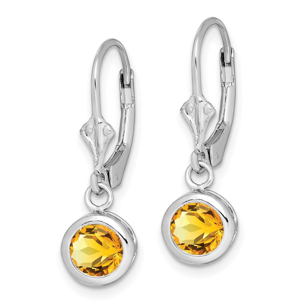 Sterlingsilber Rhodiniert 6mm Rund Citrin Ohrhänger mit Brisur