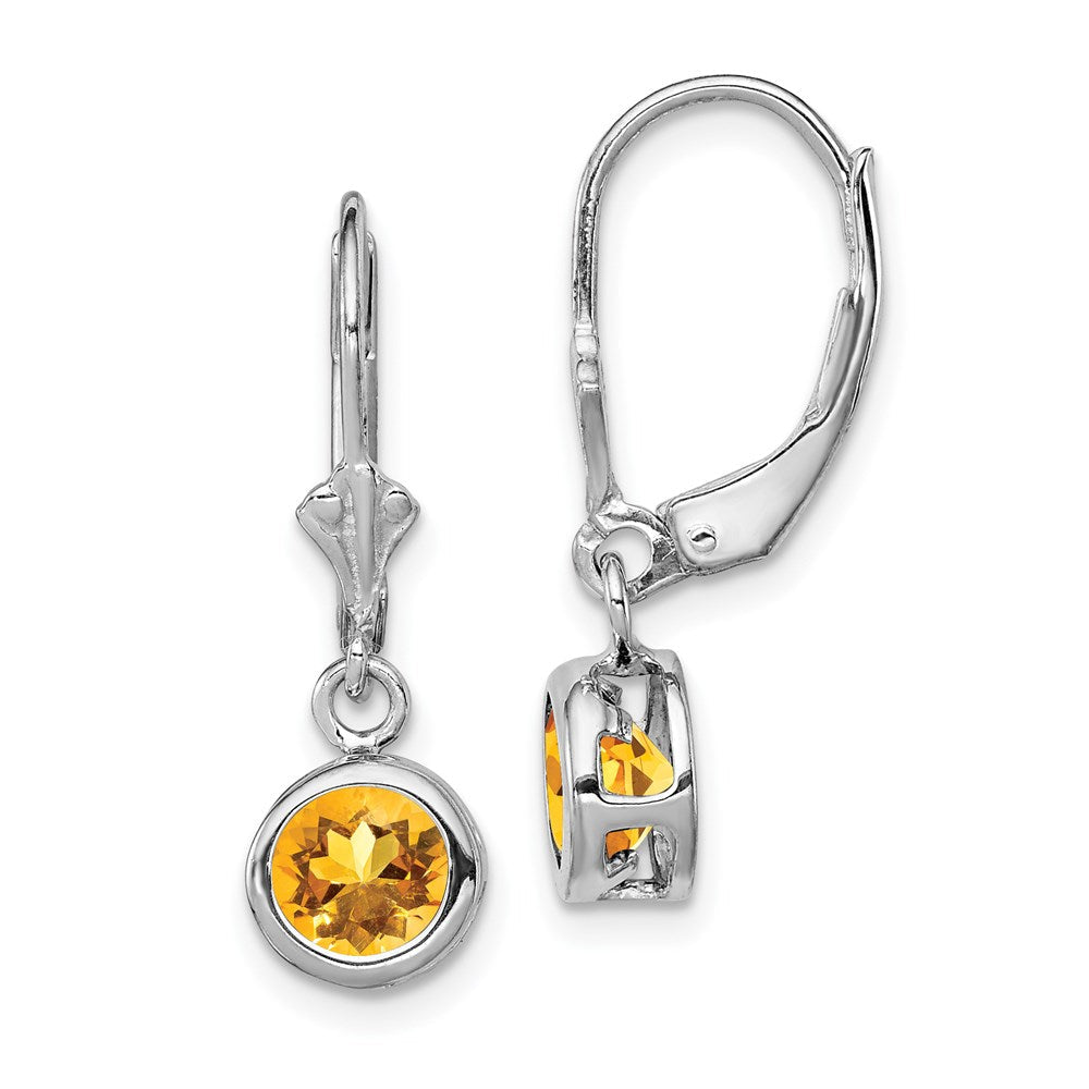 Sterlingsilber Rhodiniert 6mm Rund Citrin Ohrhänger mit Brisur